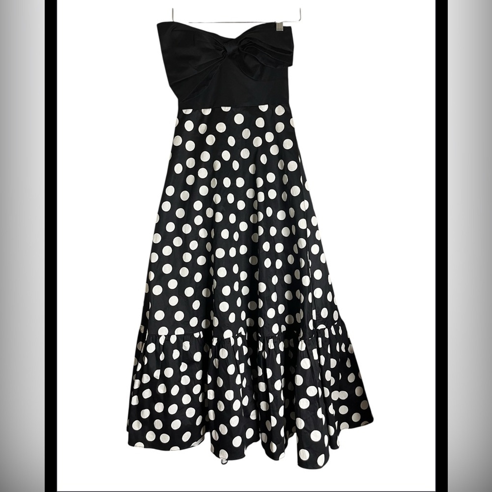 NWT Anthropologie Hutch Dress Bow-Tie Strapless Midi Polka Dot Black White SZ 00 - Picture 3 of 7